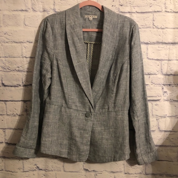 CAbi 215 Linen Beach Walk Blazer Light Blue Slate Gray Sz 12 - Picture 2 of 7